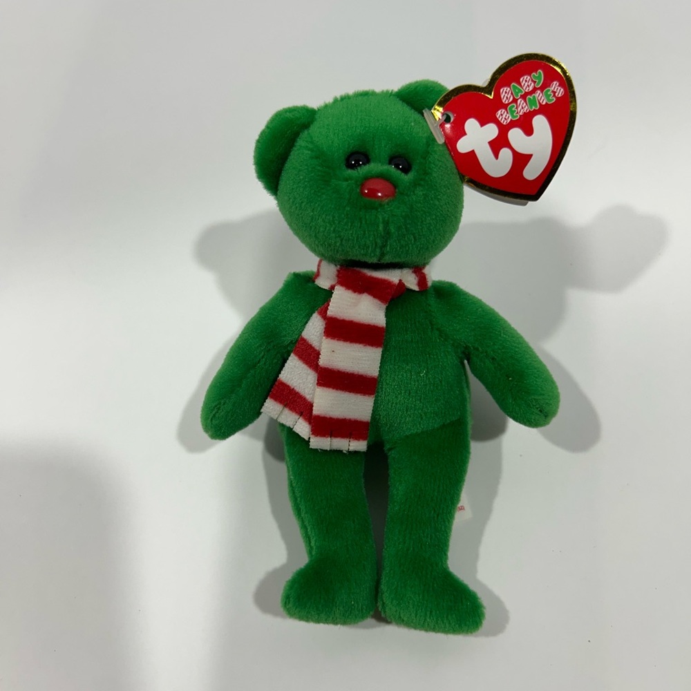 NEW Ty Plush Green Bear with Festive Scarf “Windchill”